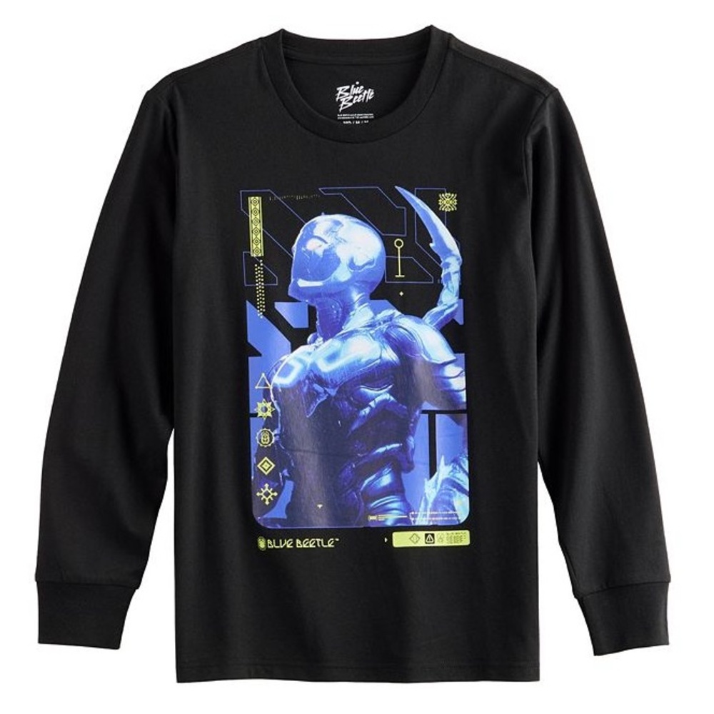 Blue Beetle - Men’s Long Sleeve Superhero Pose Graphic Tee - Size: Large